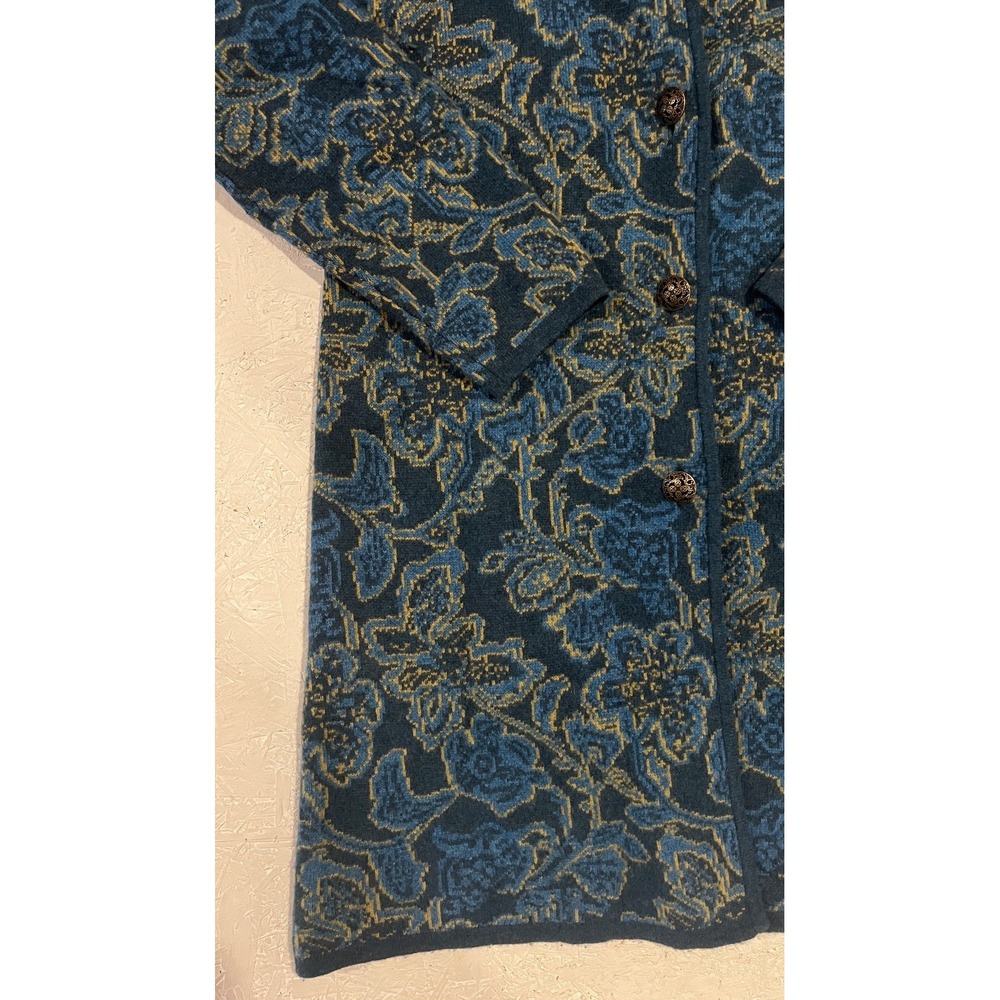 Sundance Sweater Coat Sea Moss Blue Green Size Medium Floral Merino Wool - Picture 3 of 11